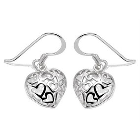 Silver Hearts Hook Wire Earrings - 10mm drop - F0655