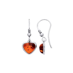 Silver Amber Heart Hook Wire Drop Earrings - F0714