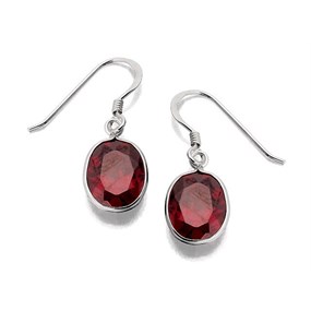 Silver Dark Red Cubic Zirconia Hook Wire Drop Earrings - F0749