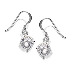Silver Cubic Zirconia Hook Wire Drop Earrings - 10mm drop - F0764
