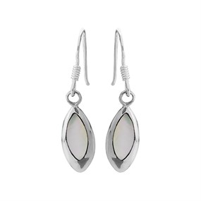 Silver Mother Of Pearl Hook Wire Earrings - 30mm drop - F08006