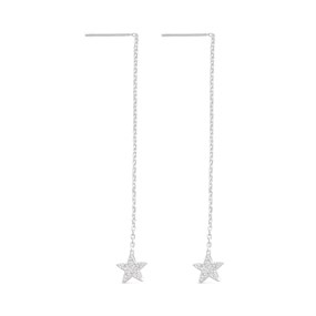 Silver Cubic Zirconia Star Pull Through Earrings - F08007