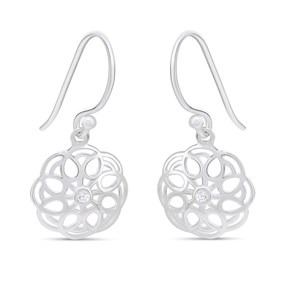 Silver Cubic Zirconia Swirl Circle Earrings -12mm - F08013