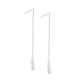 Silver Simulated Pearl Pull Through Earrings - F08014