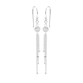 Silver Cubic Zirconia Waterfall Hook Wire Earrings - 62mm drop - F0857