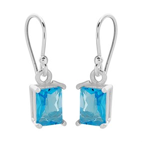 Silver Blue Cubic Zirconia Hook Wire Earrings - 21mm drop - F0881