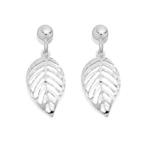 Silver Leaf Drop Earrings - 18mm drop - F10003