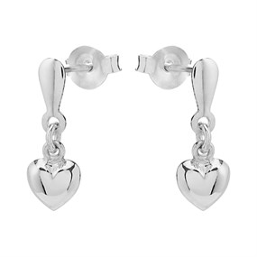 Silver Heart Drop Earrings - 15mm drop - F10009
