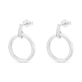 Silver Circle Drop Earrings - 20mm drop - F10012