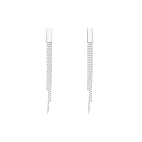 Silver Bar And Chain Drop Earrings - F1002