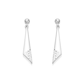 Silver Diamond Cut Drop Earrings - 36mm drop - F1009