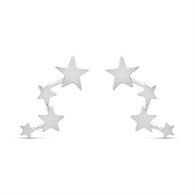 Silver Four Star Crawler Earrings - 16mm - F10120