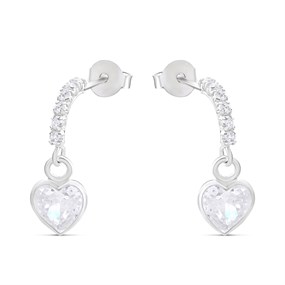 Silver Heart Drop Earrings - 20mm drop - F11012