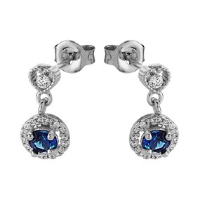 Silver Cubic Zirconia Halo Drop Earrings - 14mm drop - F11014