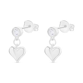 Silver Cubic Zirconia Heart Drop Earrings - 14mm drop - F11017