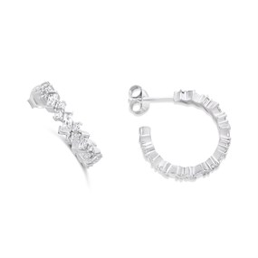 Silver Cubic Zirconia Hoop Earrings - 15mm - F11019