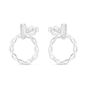 Silver Cubic Zirconia Entwined Circle Stud Earrings - 20mm - F11020