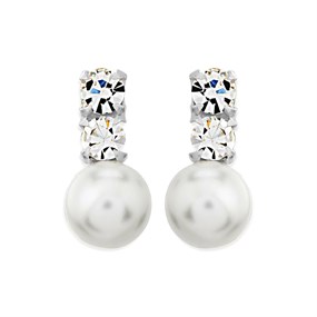 Silver Simulated Pearl And Crystal Stud Earrings - 13mm - F11023