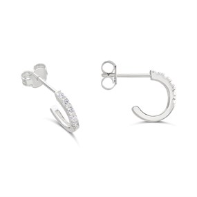 Silver Cubic Zirconia Half Hoop Earrings - 10mm - F11028