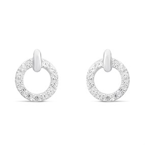 Silver Cubic Zirconia Circle Earrings - 9mm - F11029