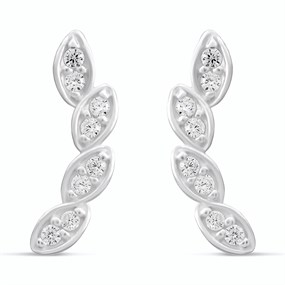 Silver Four Leaf Cubic Zirconia Earrings - 12mm - F11030