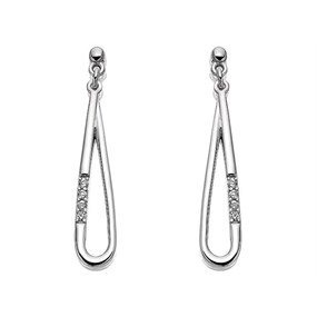 Silver Cubic Zirconia Loop Drop Earrings - 30mm drop - F1122