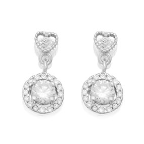 Silver Cubic Zirconia Drop Earrings - 14mm drop - F1127