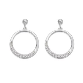 Silver Cubic Zirconia Circle Drop Earrings - 20mm drop - F1131