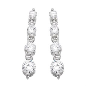 Silver Cubic Zirconia Graduated Drop Earrings - 23mm drop - F1210