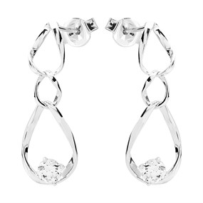 Silver Cubic Zirconia Infinity Link Drop Earrings - 27mm drop - F1212
