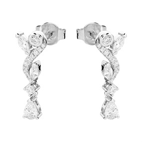 Silver Cubic Zirconia Drop Earrings - 19mm drop - F1214