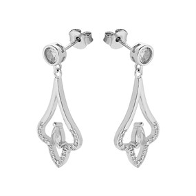 Silver Cubic Zirconia Fan Drop Earrings - 28mm drop - F1215