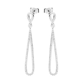 Silver Cubic Zirconia Elongated Teardrop Earrings - 48mm drop - F1216