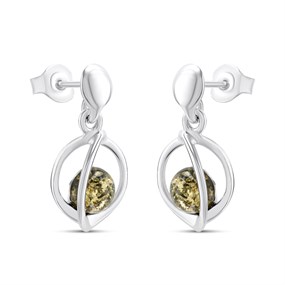 Silver Green Amber Floating Drop Earrings - F1237
