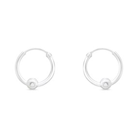 Silver Tube Hoop And Bead Earrings -13mm - F13023