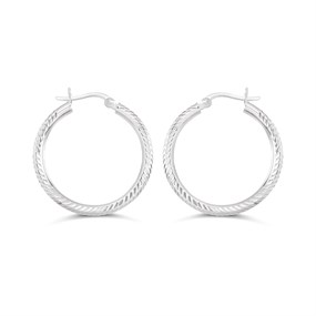Silver Diamond-Cut Hoop Earrings - 30mm - F13027