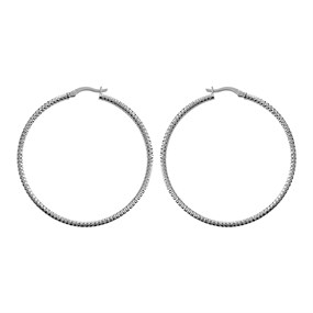 Silver Diamond Cut Hoop Earrings - 50mm - F13104