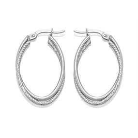 Silver Twisted Oval Hoop Earrings - 28mm - F13123