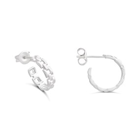 Silver Square Link Hoop Earrings - 15mm - F13145