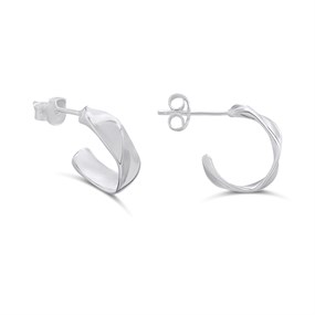 Silver Wide Twist Open Hoop Earrings - F13164