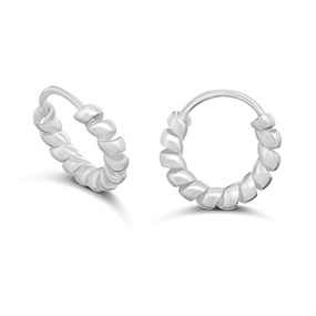 Silver Twist Huggie Hoop Earrings- 8mm - F13167