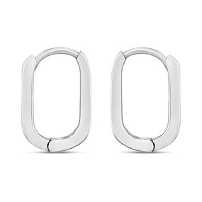 Silver Squared Oval Hoop Earrings - F13169