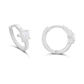 Silver Star CZ Cluster Huggie Hoop Earrings - F13170