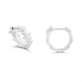 Silver CZ Flower Hoop Earrings - F13174