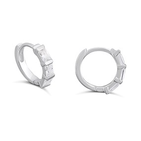 Silver Rectangle CZ Hoop Earrings- 12mm - F13179