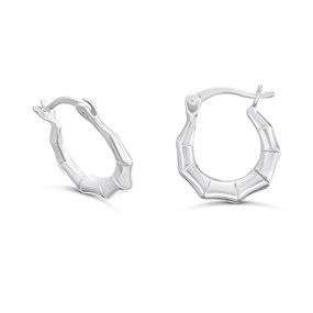 Silver Bamboo Style Creole Hoop Earrings- 15mm - F13183