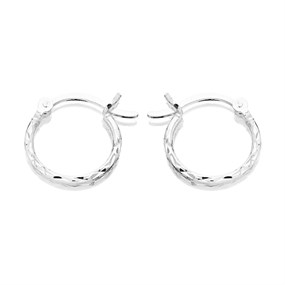 Silver Diamond Cut Hoop Earrings - 13mm - F1354