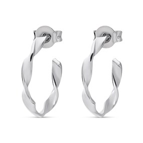 Silver Twisted Half Hoop Earrings - 15mm - F1373