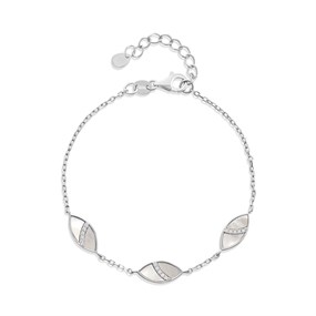 Silver Mother Of Pearl And CZ Station Bracelet - F14190