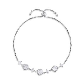 Silver Princess Cut Cubic Zirconia Adjustable Bracelet - F14193